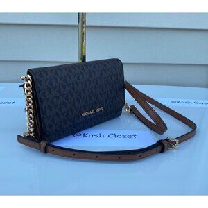 Michael Kors phone crossbody jet set travel medium MK signature brown